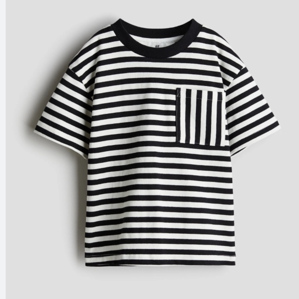 🍊5/$25 H&M Black and White Striped Short Sleeve Tee size 6X/7